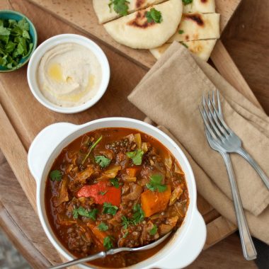 curry z dynią soczewicą i kapustą. pyszny, jesienny obiad